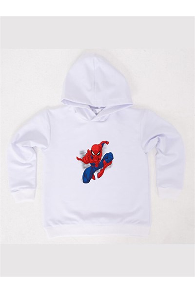 Spiderman baskılı örümcek adam kapüşonlu pamuklu kumaş çocuk sweatshirt