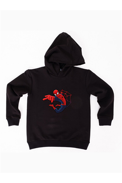 Spiderman baskılı örümcek adam kapüşonlu pamuklu kumaş çocuk sweatshirt