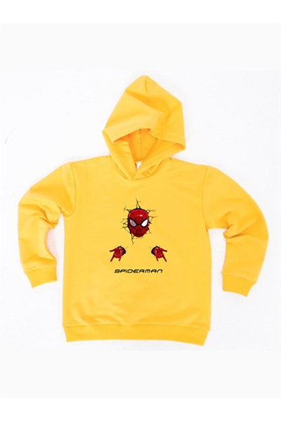 Spiderman baskılı örümcek adam kapüşonlu pamuklu kumaş çocuk sweatshirt