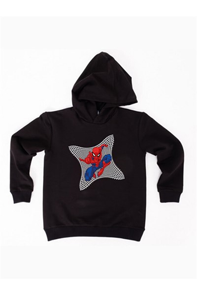 Spiderman baskılı örümcek adam kapüşonlu pamuklu kumaş çocuk sweatshirt