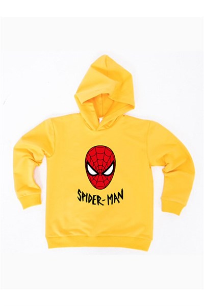 Spiderman baskılı örümcek adam kapüşonlu pamuklu kumaş çocuk sweatshirt