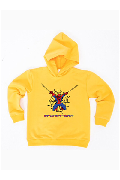 Spiderman baskılı örümcek adam kapüşonlu pamuklu kumaş çocuk sweatshirt