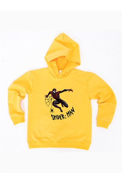 Spiderman baskılı örümcek adam kapüşonlu pamuklu kumaş çocuk sweatshirt