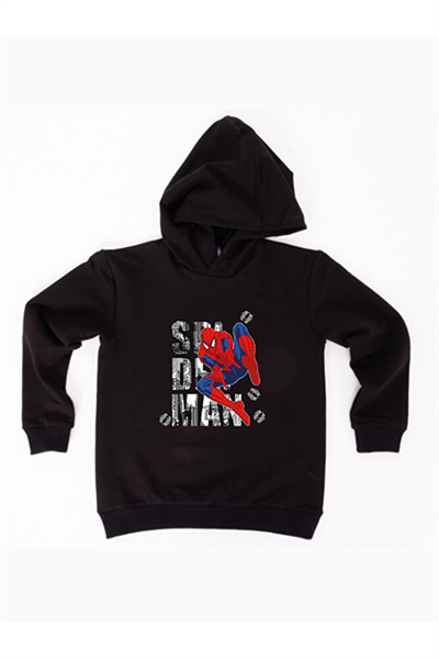 Spiderman baskılı örümcek adam kapüşonlu pamuklu kumaş çocuk sweatshirt