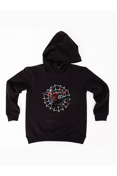 Spiderman baskılı örümcek adam kapüşonlu pamuklu kumaş çocuk sweatshirt
