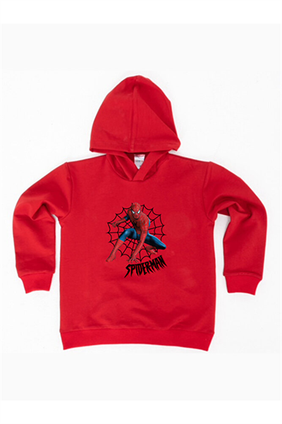 Spiderman baskılı örümcek adam kapüşonlu pamuklu kumaş çocuk sweatshirt