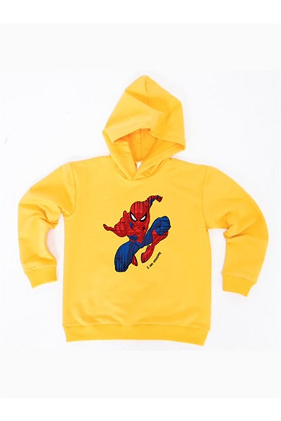 Spiderman baskılı örümcek adam kapüşonlu pamuklu kumaş çocuk sweatshirt