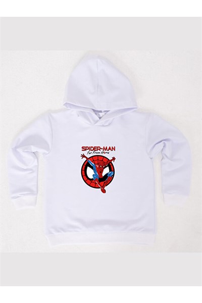 Spiderman baskılı örümcek adam kapüşonlu pamuklu kumaş çocuk sweatshirt