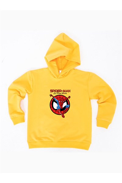 Spiderman baskılı örümcek adam kapüşonlu pamuklu kumaş çocuk sweatshirt