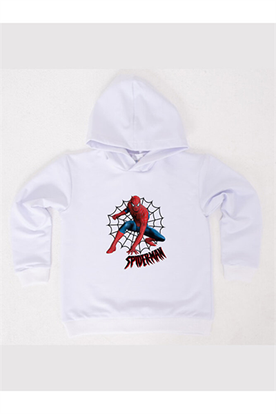 Spiderman baskılı örümcek adam kapüşonlu pamuklu kumaş çocuk sweatshirt