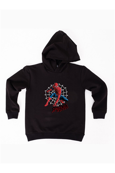 Spiderman baskılı örümcek adam kapüşonlu pamuklu kumaş çocuk sweatshirt