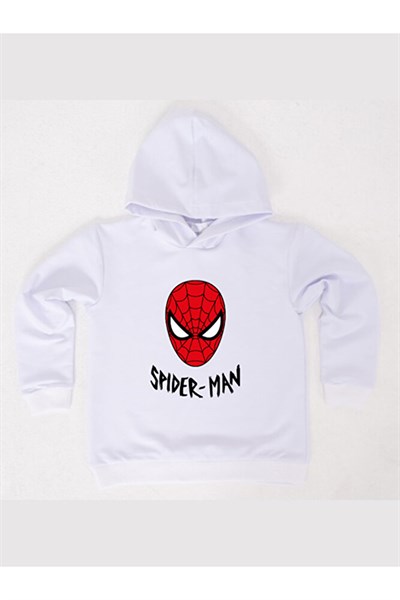 Spiderman baskılı örümcek adam kapüşonlu pamuklu kumaş çocuk sweatshirt