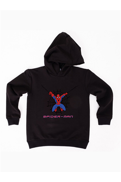 Spiderman baskılı örümcek adam kapüşonlu pamuklu kumaş çocuk sweatshirt