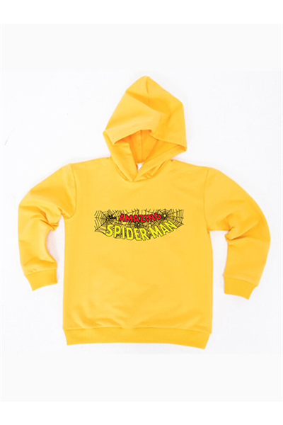 Spiderman baskılı örümcek adam kapüşonlu pamuklu kumaş çocuk sweatshirt