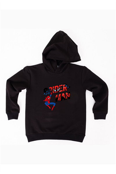 Spiderman baskılı örümcek adam kapüşonlu pamuklu kumaş çocuk sweatshirt