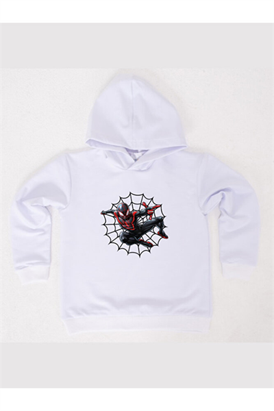 Spiderman baskılı örümcek adam kapüşonlu pamuklu kumaş çocuk sweatshirt