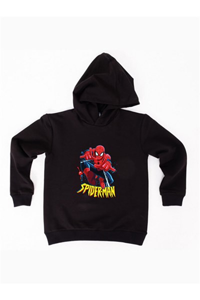 Spiderman baskılı örümcek adam kapüşonlu pamuklu kumaş çocuk sweatshirt
