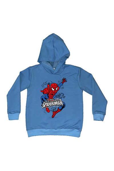 Spiderman baskılı örümcek adam kapüşonlu pamuklu kumaş çocuk sweatshirt