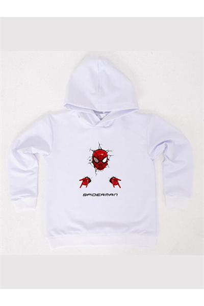 Spiderman baskılı örümcek adam kapüşonlu pamuklu kumaş çocuk sweatshirt