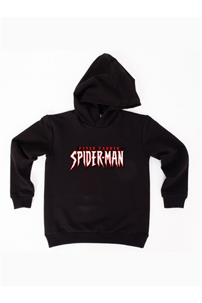 Spiderman baskılı örümcek adam kapüşonlu pamuklu kumaş çocuk sweatshirt