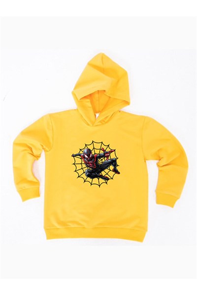 Spiderman baskılı örümcek adam kapüşonlu pamuklu kumaş çocuk sweatshirt