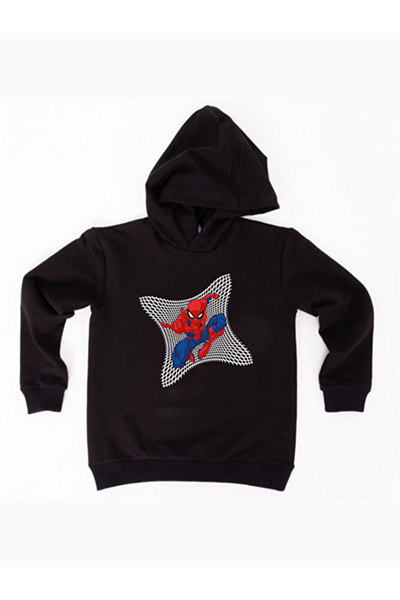 Spiderman baskılı örümcek adam kapüşonlu pamuklu kumaş çocuk sweatshirt