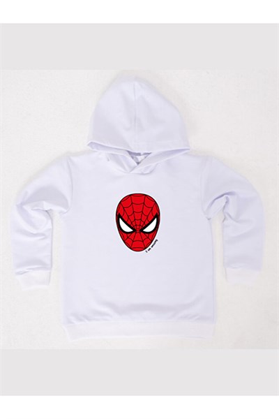 Spiderman baskılı örümcek adam kapüşonlu pamuklu kumaş çocuk sweatshirt