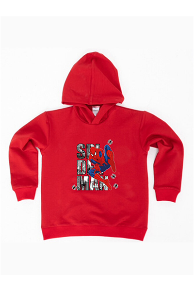 Spiderman baskılı örümcek adam kapüşonlu pamuklu kumaş çocuk sweatshirt