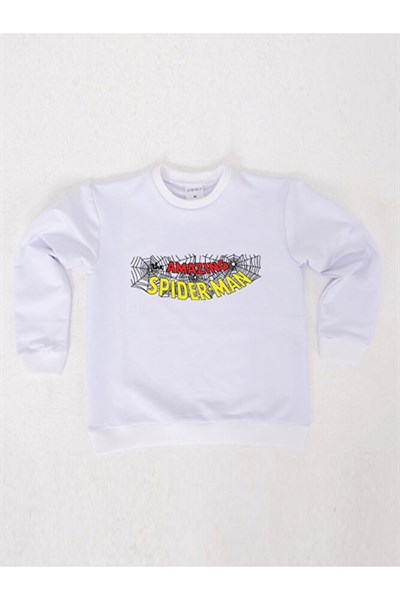 Spiderman baskılı örümcek adam pamuklu kumaş çocuk sweatshirt