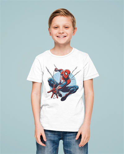 Spiderman baskılı örümcek adam pamuklu penye kumaş yazlık çocuk tişört