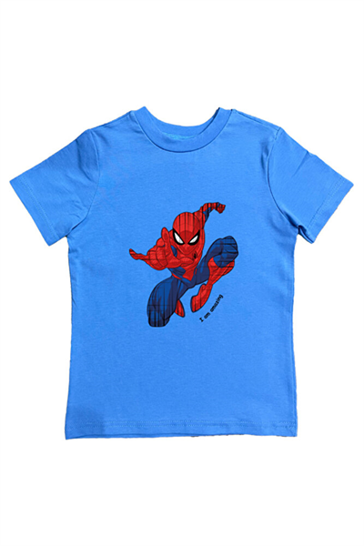 Spiderman baskılı örümcek adam pamuklu penye kumaş yazlık çocuk tişört