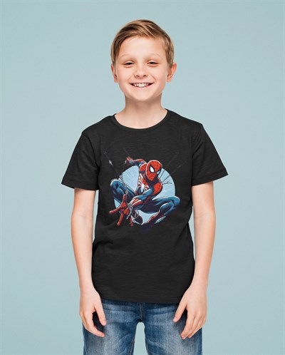 Spiderman baskılı örümcek adam pamuklu penye kumaş yazlık çocuk tişört