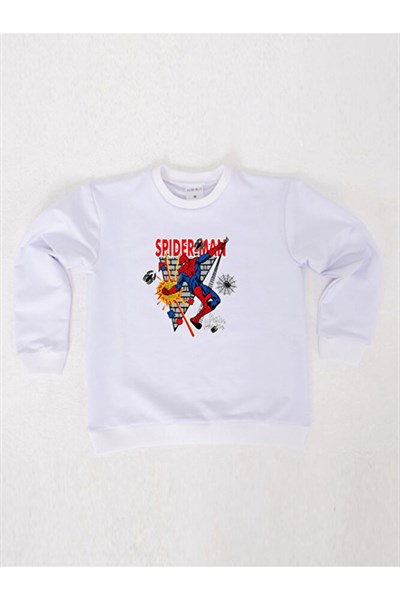 Spiderman baskılı örümcek adam pamuklu kumaş çocuk sweatshirt