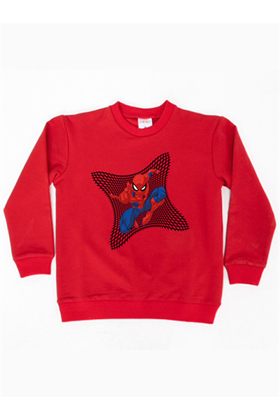 Spiderman baskılı örümcek adam pamuklu kumaş çocuk sweatshirt
