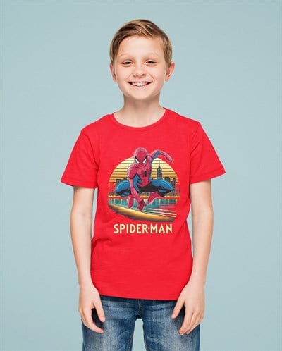 Spiderman baskılı örümcek adam pamuklu penye kumaş yazlık çocuk tişört