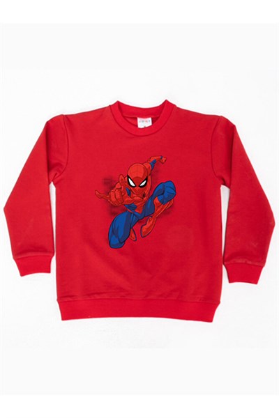 Spiderman baskılı örümcek adam pamuklu kumaş çocuk sweatshirt