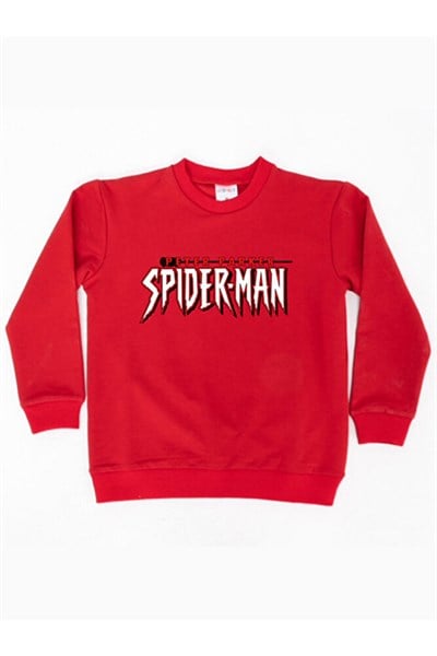 Spiderman baskılı örümcek adam pamuklu kumaş çocuk sweatshirt