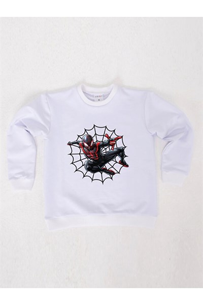 Spiderman baskılı örümcek adam pamuklu kumaş çocuk sweatshirt