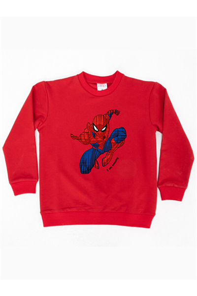 Spiderman baskılı örümcek adam pamuklu kumaş çocuk sweatshirt