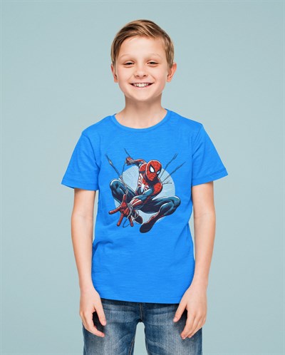 Spiderman baskılı örümcek adam pamuklu penye kumaş yazlık çocuk tişört