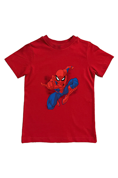 Spiderman baskılı örümcek adam pamuklu penye kumaş yazlık çocuk tişört