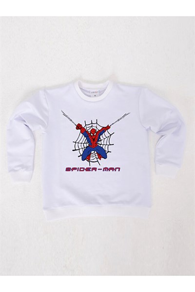 Spiderman baskılı örümcek adam pamuklu kumaş çocuk sweatshirt