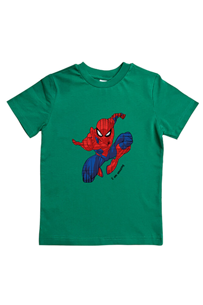 Spiderman baskılı örümcek adam pamuklu penye kumaş yazlık çocuk tişört