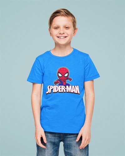 Spiderman baskılı örümcek adam pamuklu penye kumaş yazlık çocuk tişört