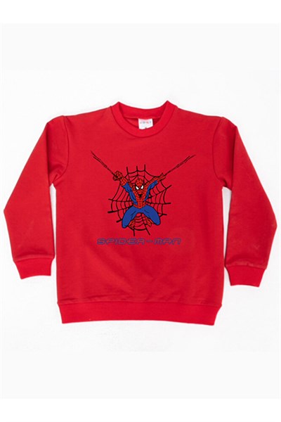 Spiderman baskılı örümcek adam pamuklu kumaş çocuk sweatshirt