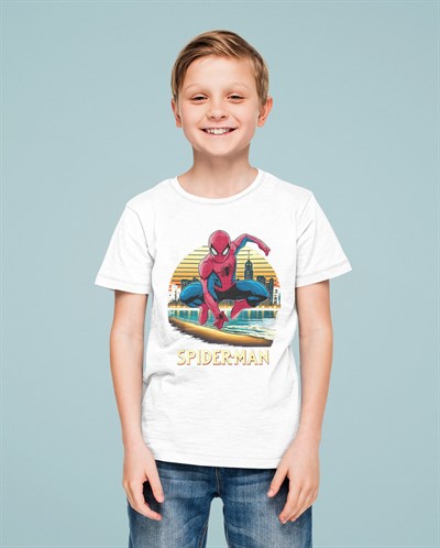 Spiderman baskılı örümcek adam pamuklu penye kumaş yazlık çocuk tişört