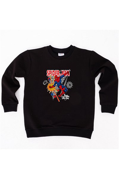 Spiderman baskılı örümcek adam pamuklu kumaş çocuk sweatshirt