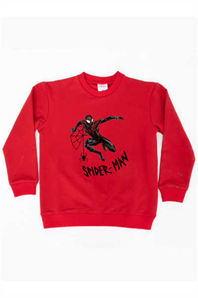Spiderman baskılı örümcek adam pamuklu kumaş çocuk sweatshirt