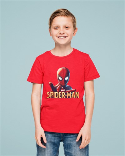 Spiderman baskılı örümcek adam pamuklu penye kumaş yazlık çocuk tişört