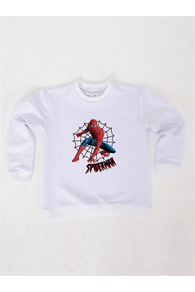 Spiderman baskılı örümcek adam pamuklu kumaş çocuk sweatshirt